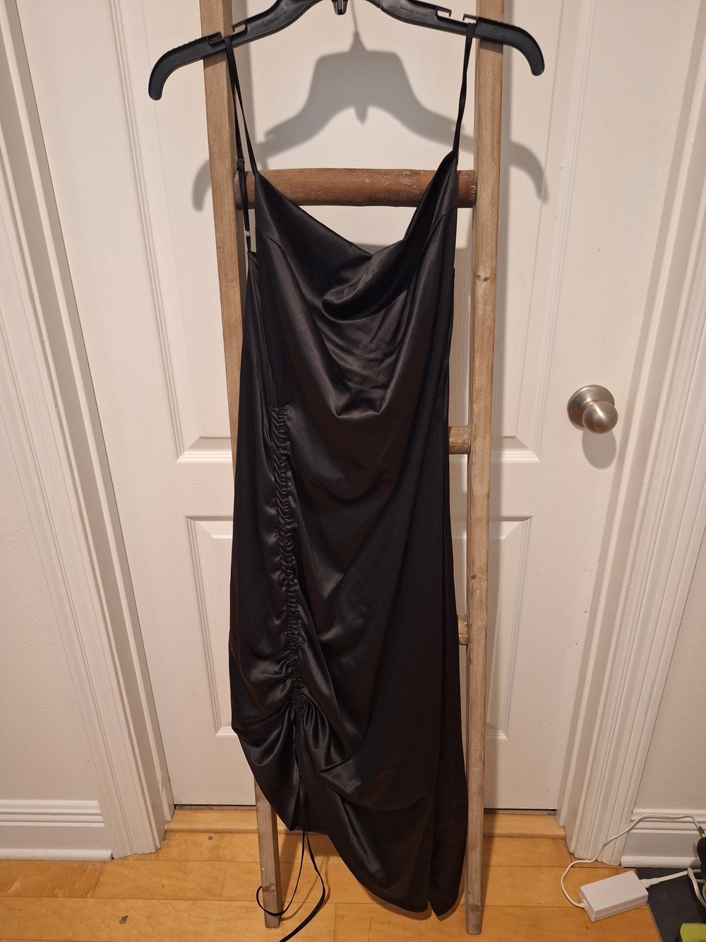 Nwot Black Satin Ruched Slip Skirt